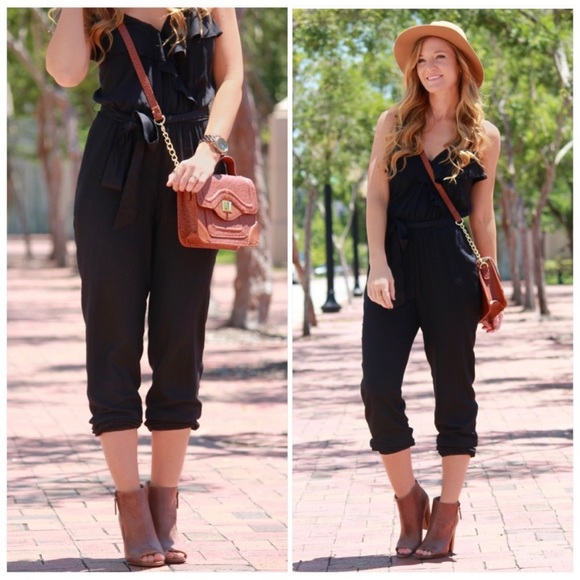 American Eagle Black Ruffle Jogger Jumpsuit - Picture 8 of 16